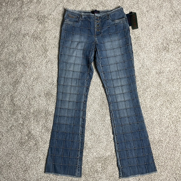 Vintage Ralph by Ralph Lauren Grid Stitch Flare Jeans Y2K NWT Statement Denim, 4 - Picture 1 of 10